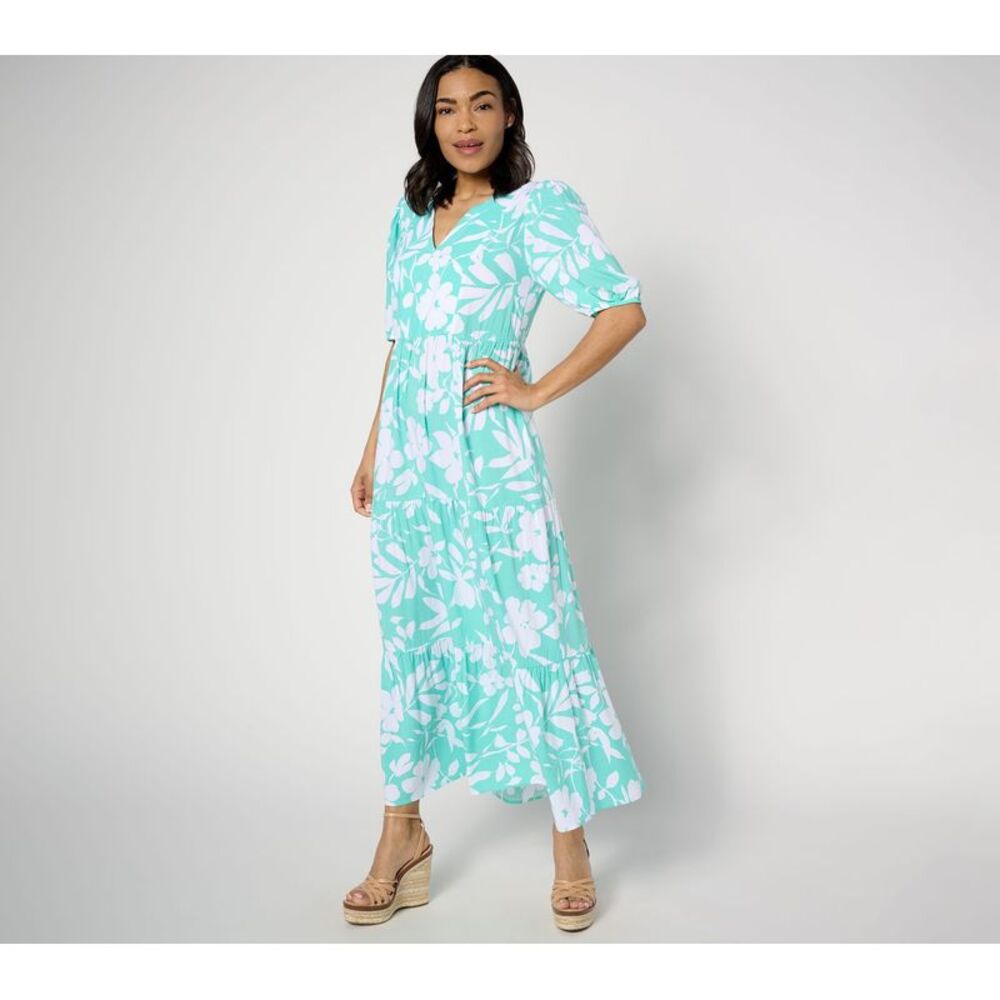 Susan Graver Mint and White Floral Maxi Dress